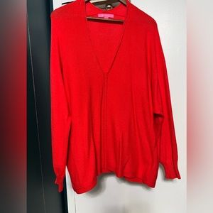 Metallic trim v neck sweater